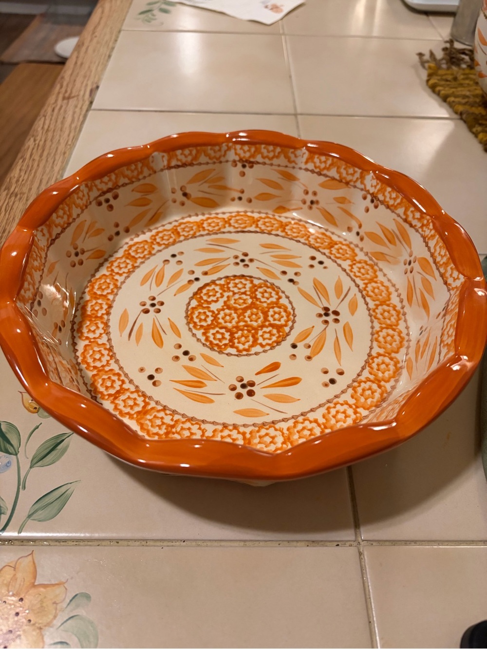 NWOT Temp-Tations Old World Cream & Orange Ceramic Plate